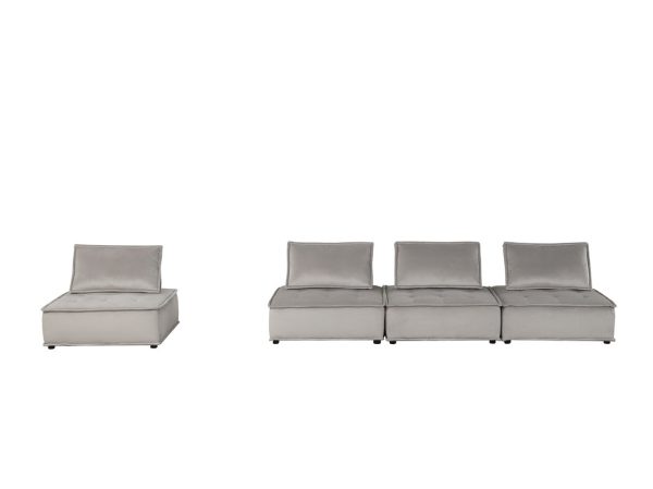 Anna 160"W Light Gray Velvet 4-Seater Modular Sofa - Image 3