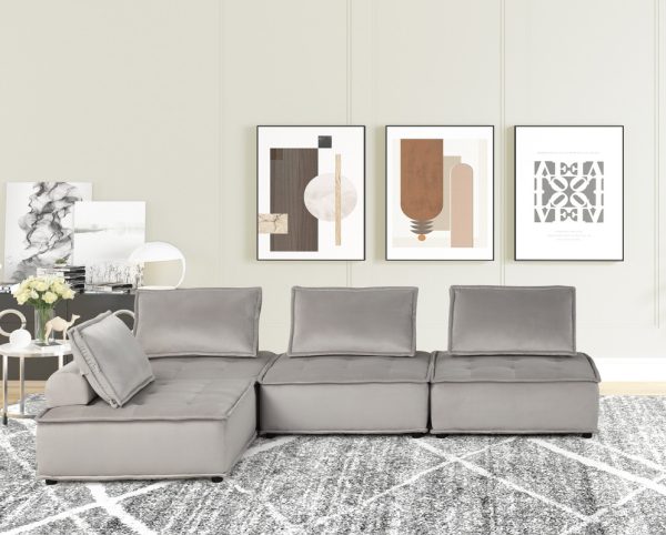 Anna 120"W Light Gray Velvet 4 Pc Modular Sofa - Image 5