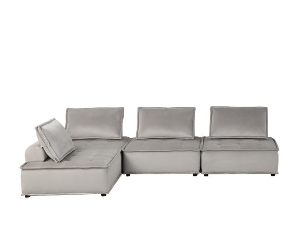 Anna 120"W Light Gray Velvet 4 Pc Modular Sofa - Image 4