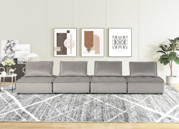 Anna 120"W Light Gray Velvet 4 Pc Sectional Sofa - Image 3