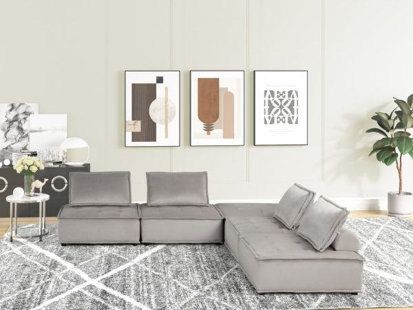 Anna 120"W Light Gray Velvet 5 Pc Sectional Sofa