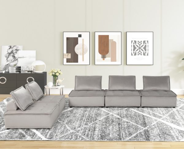 Anna 120"W Light Gray Velvet 5 Pc Sofa and Loveseat