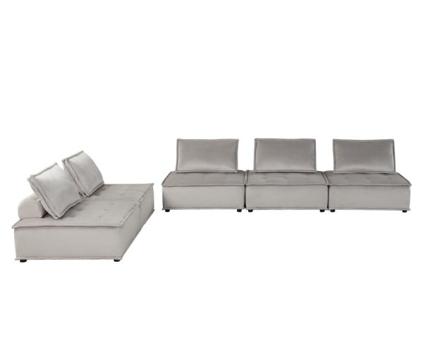 Anna 120"W Light Gray Velvet 5 Pc Sofa and Loveseat - Image 6