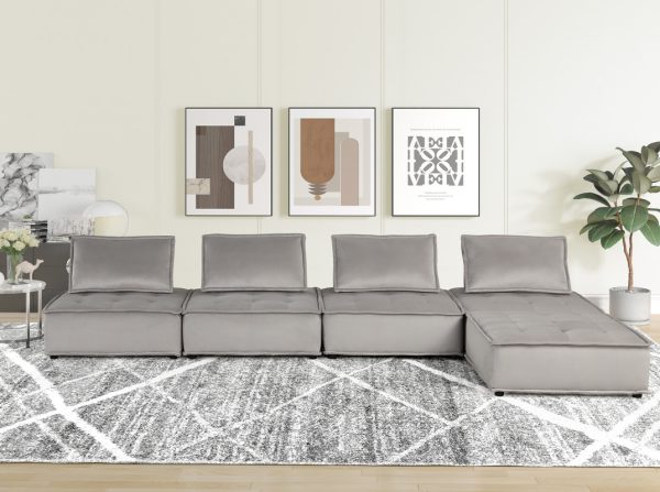 Anna 120"W Light Gray Velvet 5 Pc Sofa and Loveseat - Image 5