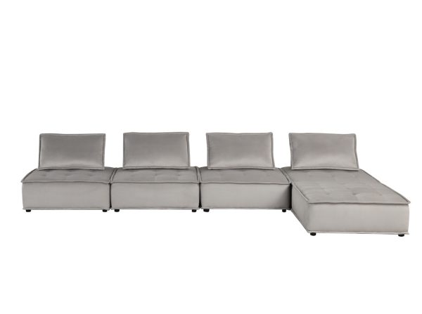 Anna 120"W Light Gray Velvet 5 Pc Sofa and Loveseat - Image 4