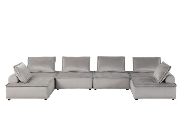 Anna 160"W Light Gray Velvet 6-Seater U-Shape Modular Sectional Sofa - Image 4