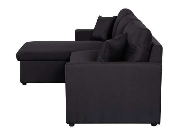 Paisley 82"W Black Linen Fabric Reversible Sleeper Sectional Sofa with Storage Chaise - Image 6