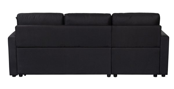 Paisley 82"W Black Linen Fabric Reversible Sleeper Sectional Sofa with Storage Chaise - Image 7