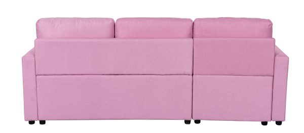 Paisley 82"W Pink Linen Fabric Reversible Sleeper Sectional Sofa with Storage Chaise - Image 8