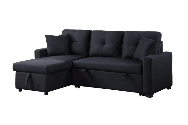Francine 81"W Black Linen Reversible Sleeper Sectional Sofa with Storage Chaise - Image 5