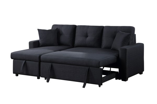 Francine 81"W Black Linen Reversible Sleeper Sectional Sofa with Storage Chaise - Image 3