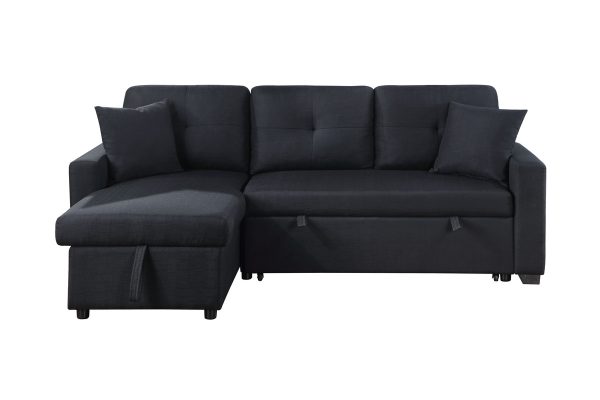 Francine 81"W Black Linen Reversible Sleeper Sectional Sofa with Storage Chaise - Image 2
