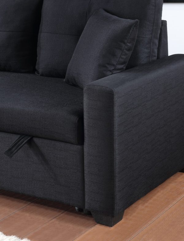 Francine 81"W Black Linen Reversible Sleeper Sectional Sofa with Storage Chaise - Image 6