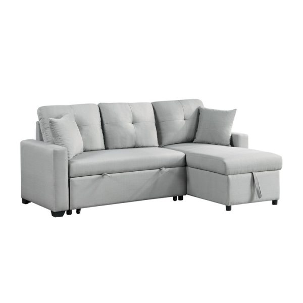 Francine 81"W Gray Linen Reversible Sleeper Sectional Sofa with Storage Chaise - Image 2