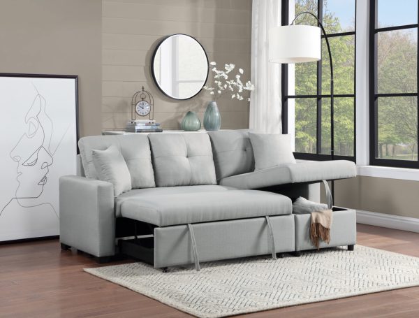 Francine 81"W Gray Linen Reversible Sleeper Sectional Sofa with Storage Chaise - Image 6