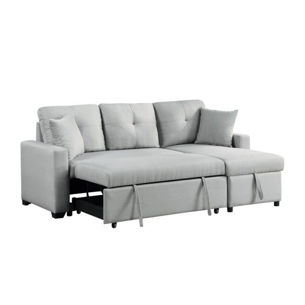 Francine 81"W Gray Linen Reversible Sleeper Sectional Sofa with Storage Chaise - Image 5