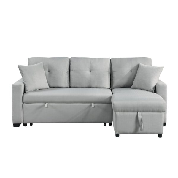 Francine 81"W Gray Linen Reversible Sleeper Sectional Sofa with Storage Chaise - Image 4