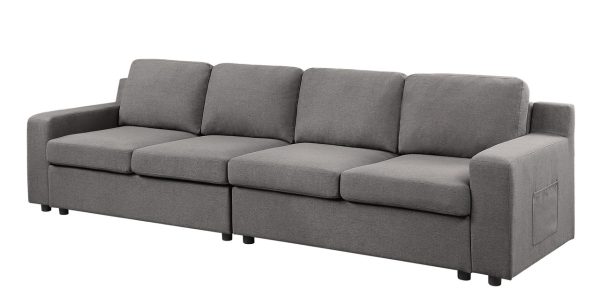 Waylon 119"W Gray Linen 4-Seater Sofa with Pockets - Image 3