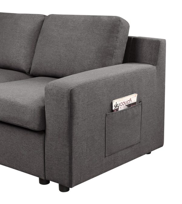 Waylon 93"W Gray Linen 6-Seater L-Shape Sectional Sofa with Storage Ottoman and Pockets - Image 4