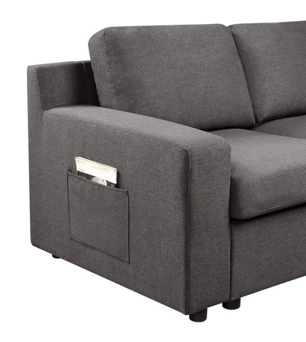 Waylon 119"W Gray Linen 7-Seater L-Shape Sectional Sofa with Storage Ottomans and Pockets - Image 7