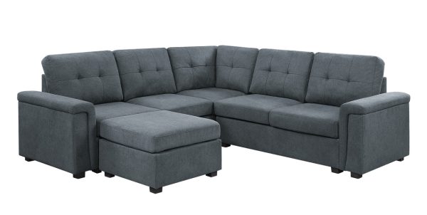 Isla 92.5"W Gray Woven Fabric 6-Seater Sectional Sofa with Ottoman - Image 6