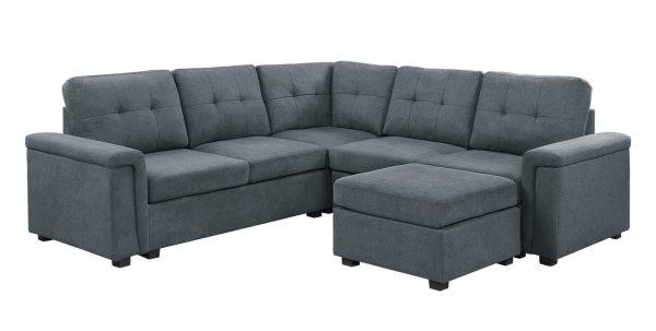 Isla 92.5"W Gray Woven Fabric 6-Seater Sectional Sofa with Ottoman - Image 4
