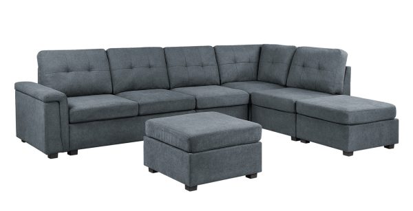 Isla 119"W Gray Woven Fabric 7-Seater Sectional Sofa with Ottomans - Image 3