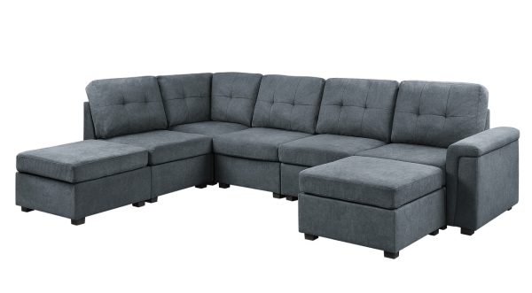 Isla 119"W Gray Woven Fabric 7-Seater Sectional Sofa with Ottomans - Image 2