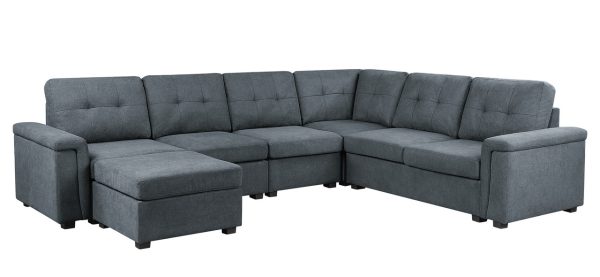 Isla 119"W Gray Woven Fabric 7-Seater Sectional Sofa with Ottoman - Image 7