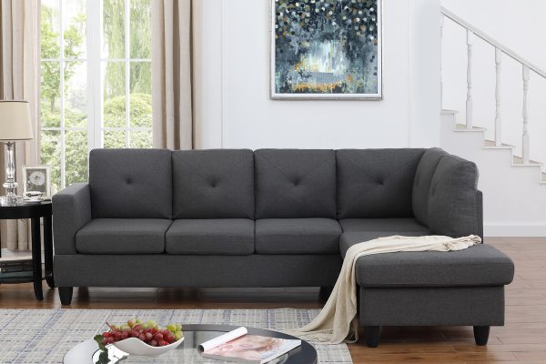 Santiago 96"W Dark Gray Linen Sectional Sofa with Right Facing Chaise - Image 2