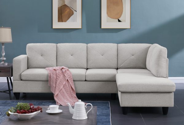 Santiago 96"W Light Gray Linen Sectional Sofa with Right Facing Chaise - Image 2