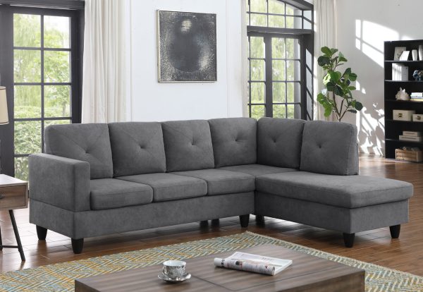 Ivan 96"W Dark Gray Woven Sectional Sofa with Right Facing Chaise