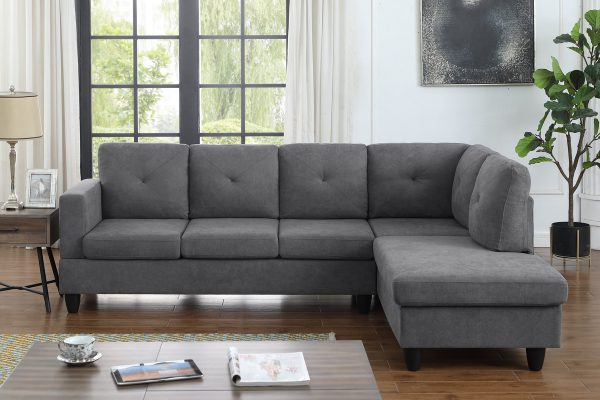 Ivan 96"W Dark Gray Woven Sectional Sofa with Right Facing Chaise - Image 3