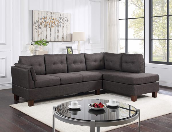 Dalia 97"W Dark Gray Linen Modern Sectional Sofa with Right Facing Chaise