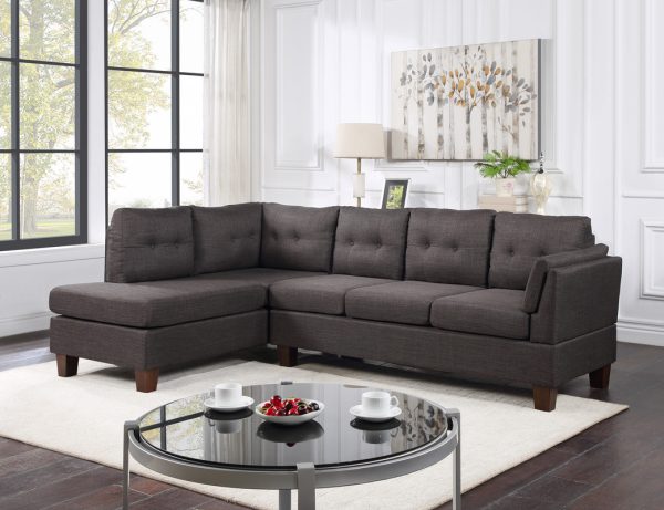 Dalia 97"W Dark Gray Linen Modern Sectional Sofa with Left Facing Chaise