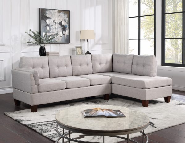 Dalia 97"W Light Gray Linen Modern Sectional Sofa with Right Facing Chaise