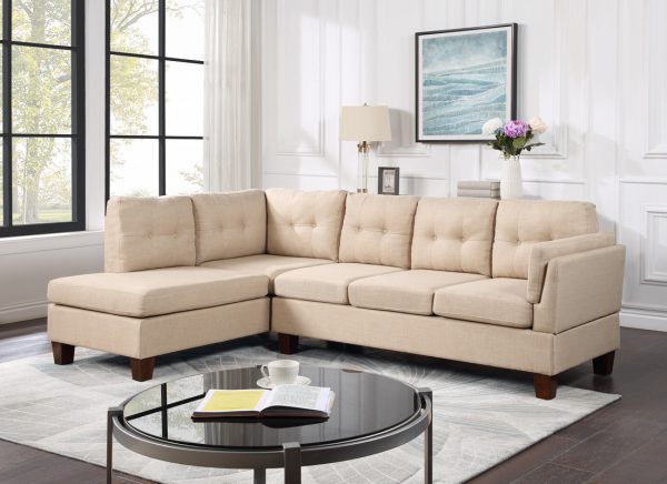 Dalia 97"W Khaki Linen Modern Sectional Sofa with Left Facing Chaise