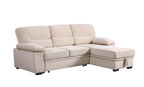 Kipling 97.5"W Beige Velvet Fabric Reversible Sleeper Sectional Sofa Chaise - Image 13