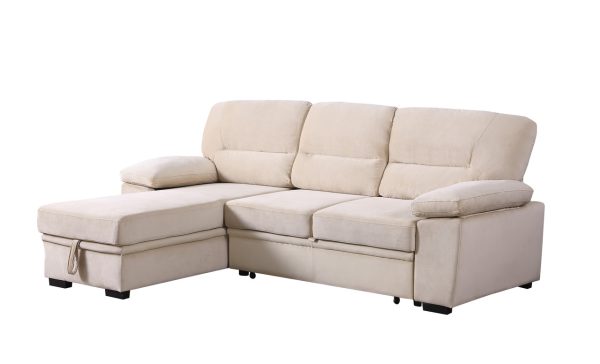 Kipling 97.5"W Beige Velvet Fabric Reversible Sleeper Sectional Sofa Chaise - Image 10