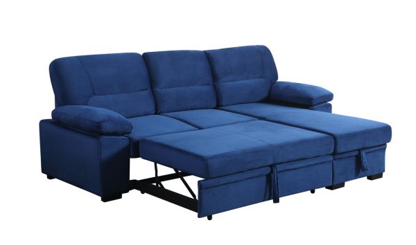 Kipling 97.5"W Blue Velvet Fabric Reversible Sleeper Sectional Sofa Chaise - Image 13