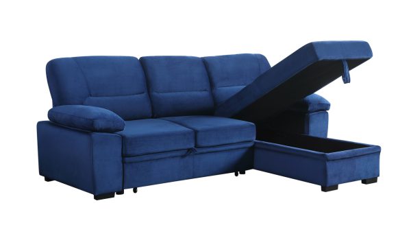 Kipling 97.5"W Blue Velvet Fabric Reversible Sleeper Sectional Sofa Chaise - Image 12