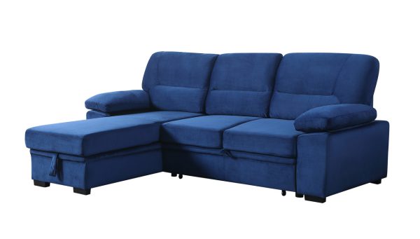 Kipling 97.5"W Blue Velvet Fabric Reversible Sleeper Sectional Sofa Chaise - Image 11