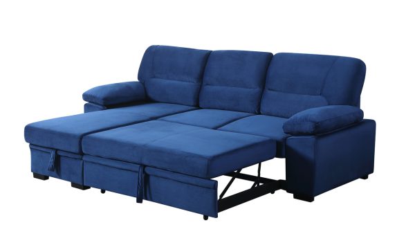 Kipling 97.5"W Blue Velvet Fabric Reversible Sleeper Sectional Sofa Chaise - Image 10