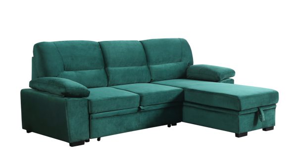 Kipling 97.5"W Green Velvet Fabric Reversible Sleeper Sectional Sofa Chaise - Image 11
