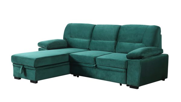 Kipling 97.5"W Green Velvet Fabric Reversible Sleeper Sectional Sofa Chaise - Image 8