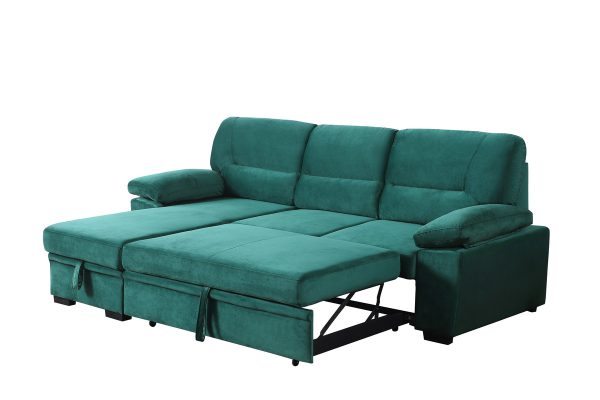 Kipling 97.5"W Green Velvet Fabric Reversible Sleeper Sectional Sofa Chaise - Image 7