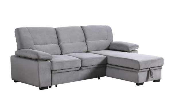 Kipling 97.5"W Gray Velvet Fabric Reversible Sleeper Sectional Sofa Chaise - Image 2