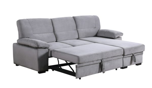 Kipling 97.5"W Gray Velvet Fabric Reversible Sleeper Sectional Sofa Chaise - Image 13