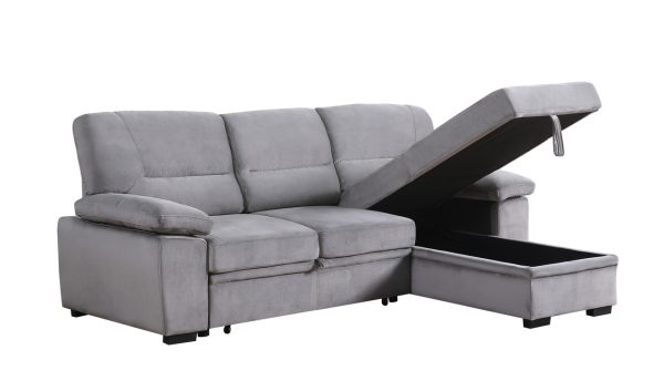 Kipling 97.5"W Gray Velvet Fabric Reversible Sleeper Sectional Sofa Chaise - Image 12