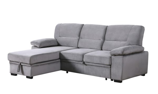 Kipling 97.5"W Gray Velvet Fabric Reversible Sleeper Sectional Sofa Chaise - Image 11